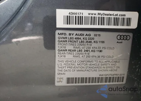 2015 Audi Q3 Prestige from USA, damaged, VIN WA1GFCFS3FR013315
